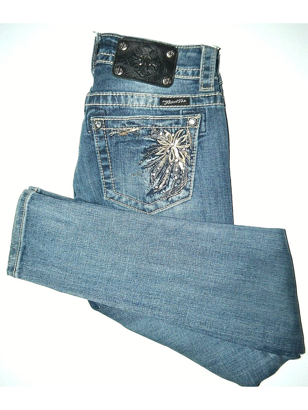 Miss Me Women Skinny Embroidered Sequins Distressed Denim Jeans Sz 26x32